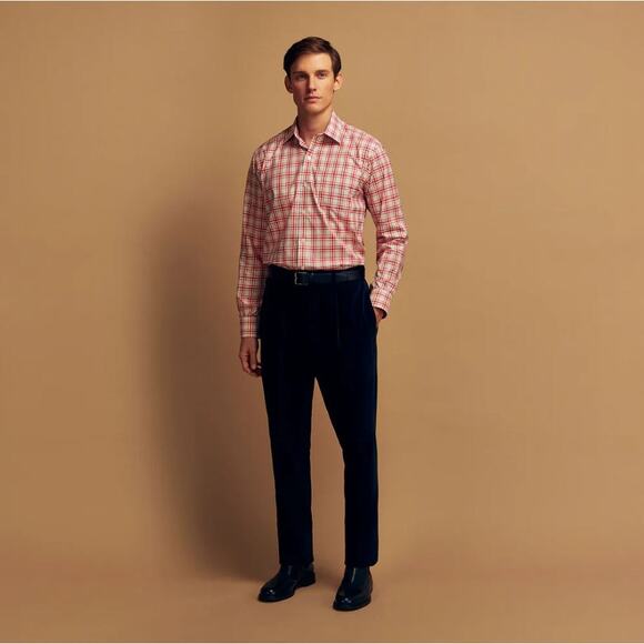 Turnbull & Asser Red Check Cotton Weekend Fit Finch Shirt Men's XXL Derby Collar